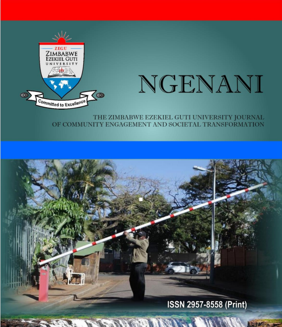 					View Vol. 2 No. 1 and 2 (2023): Ngenani; Journal of Community Engagement and Societal Transformation
				